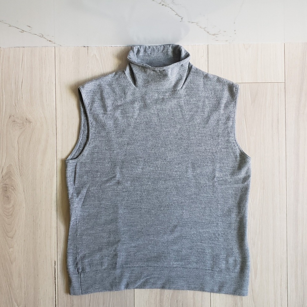 Brooks Brothers Merino Wool Sleeveless Turtleneck Sweater Women Large Gray Knit